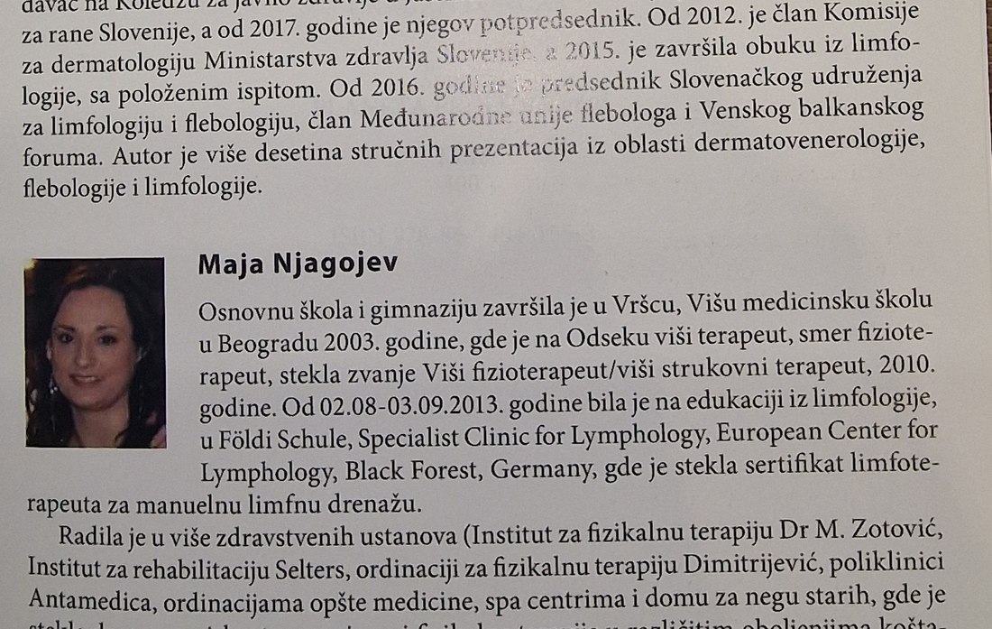 Biografija Maje Njagojev iz knjige Limfedem - savremena terapija