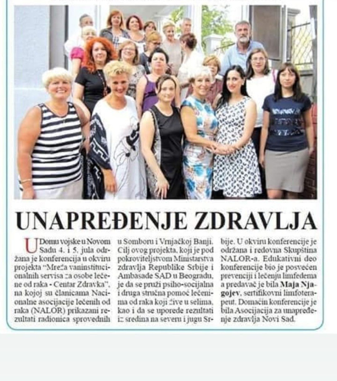 Novinski članak Unapređenje zdravlja - predavanje Maje Njagojev o prevenciji i lečenju limfedema