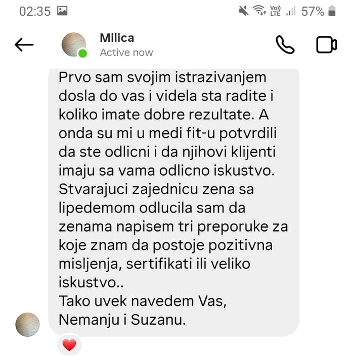 Messenger poruka pacijentkinje